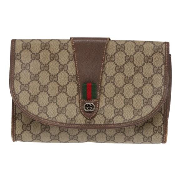 GUCCI GG Supreme Web Sherry Line Clutch Bag PVC Beige Red 89 01 030 Auth 86403 - Picture 13 of 16
